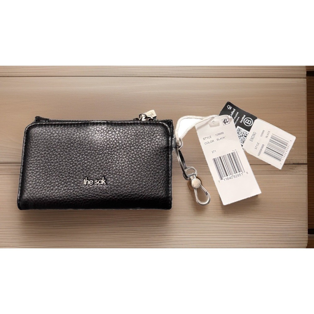 The Sak Encino Essential Wallet Black Pebbled Leather Card Case NWT